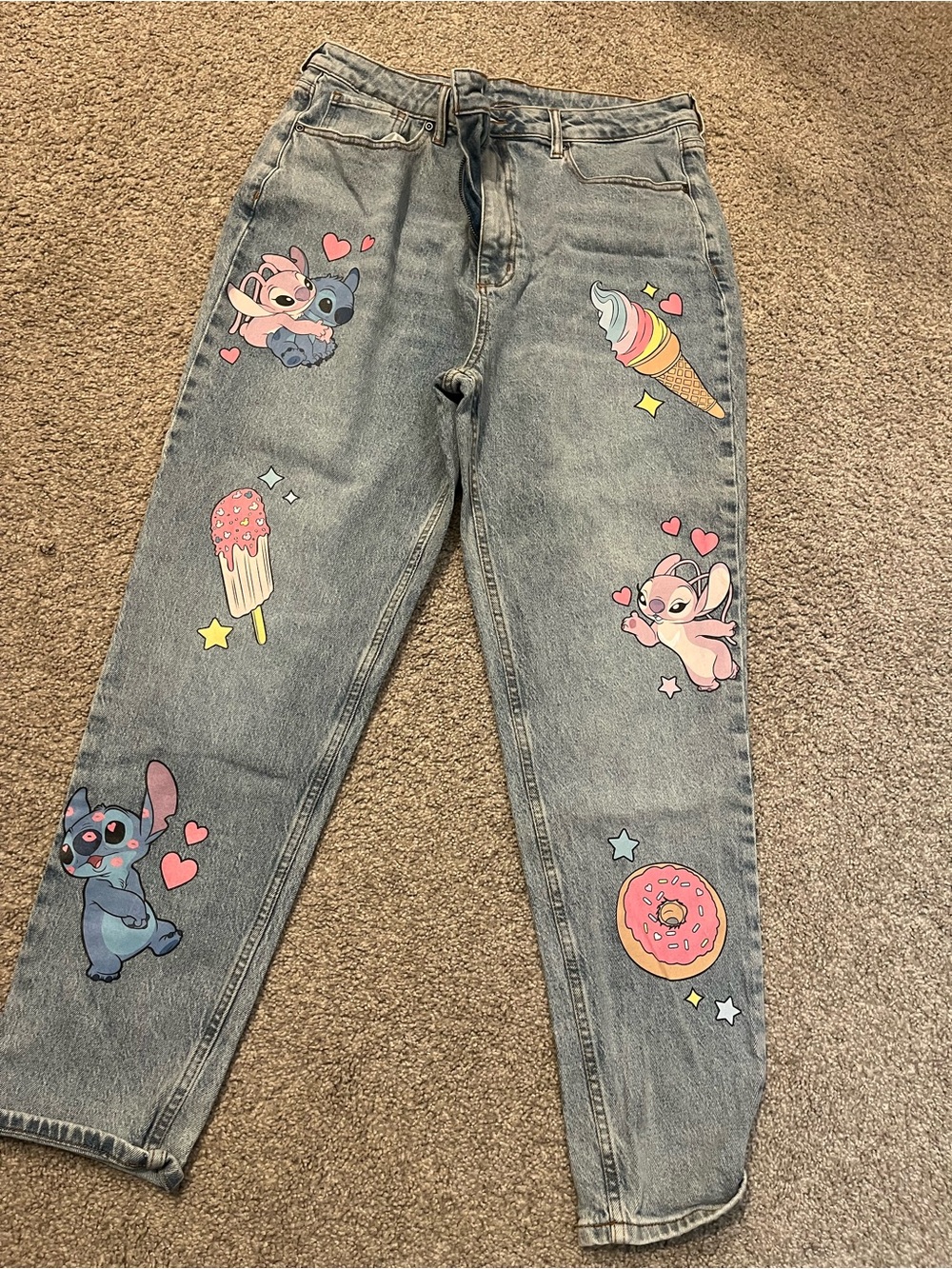 Disney Light Wash Jeans with Pink & Blue Cartoon Prints